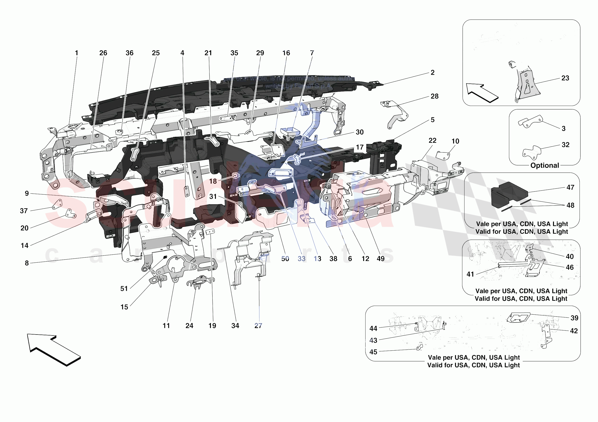 DASHBOARD - SUBSTRUCTURE -NOT FOR RHD- of Ferrari Ferrari 488 Pista Spider Europe