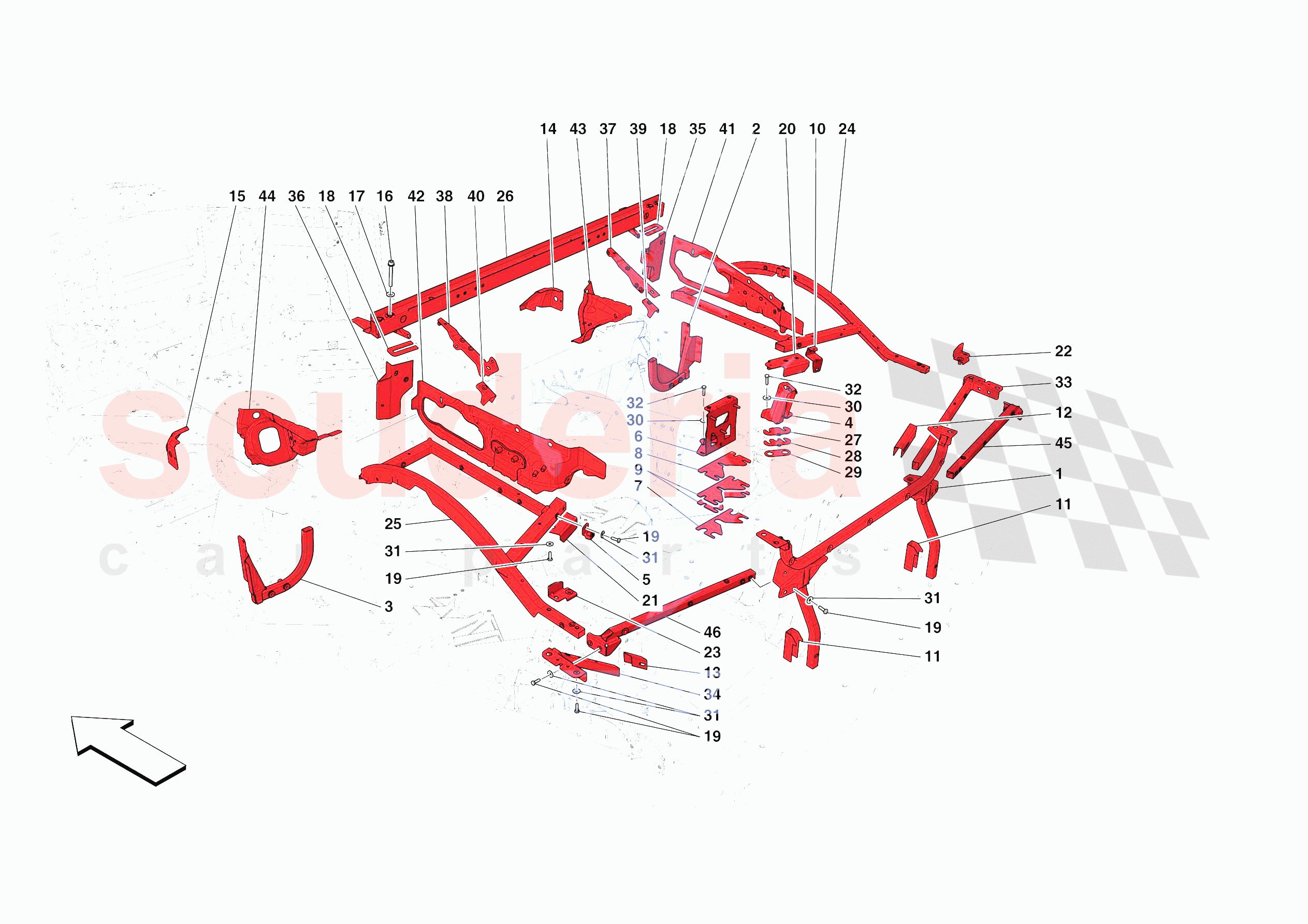 REAR SUBSTRUCTURE of Ferrari Ferrari 488 Pista Spider Europe RH