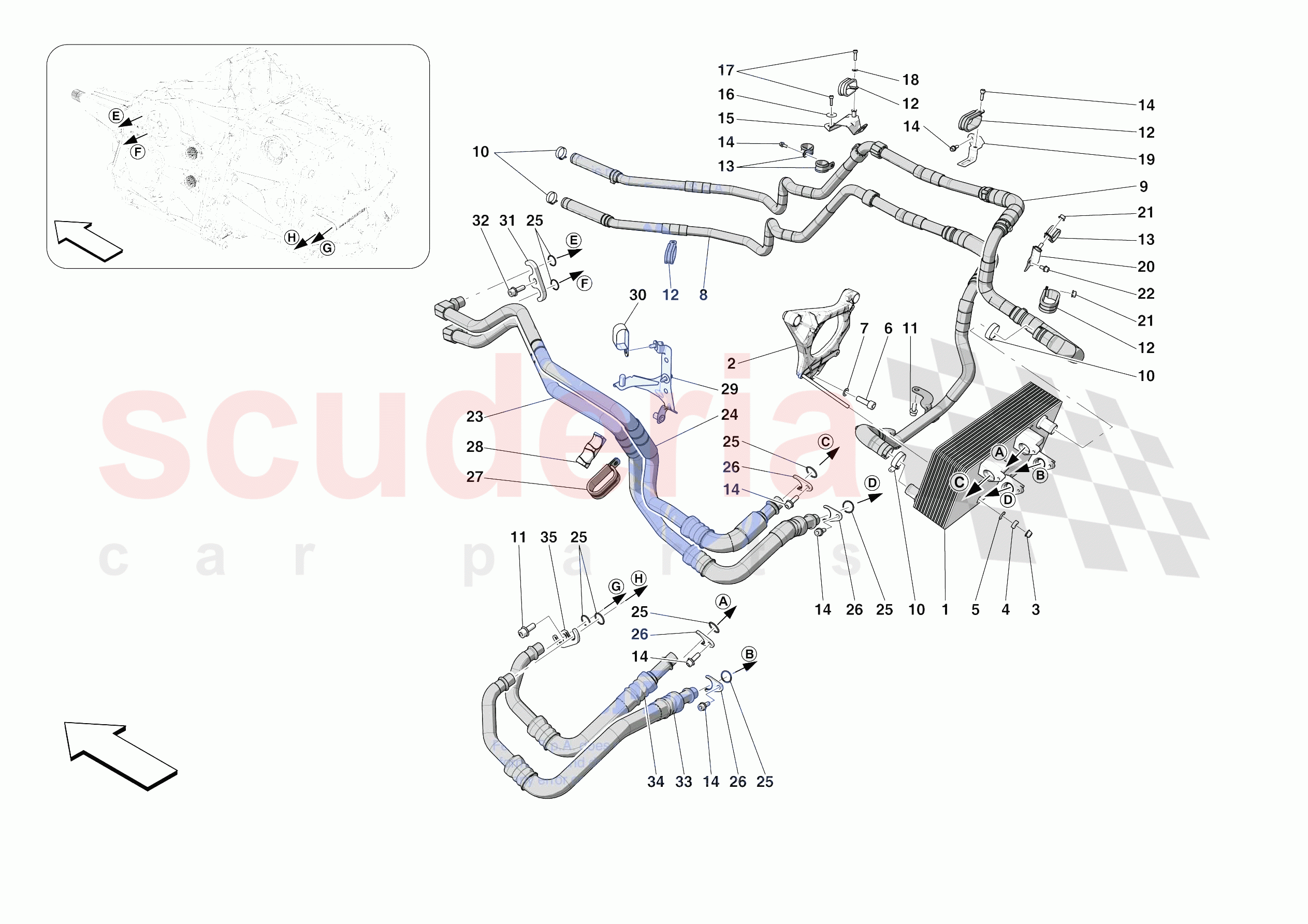 GEARBOX OIL HEAT EXCHANGER AND PIPES - HEAT EXCHANGER AND REAR PIPES of Ferrari Ferrari 812 Competizione Europe RH