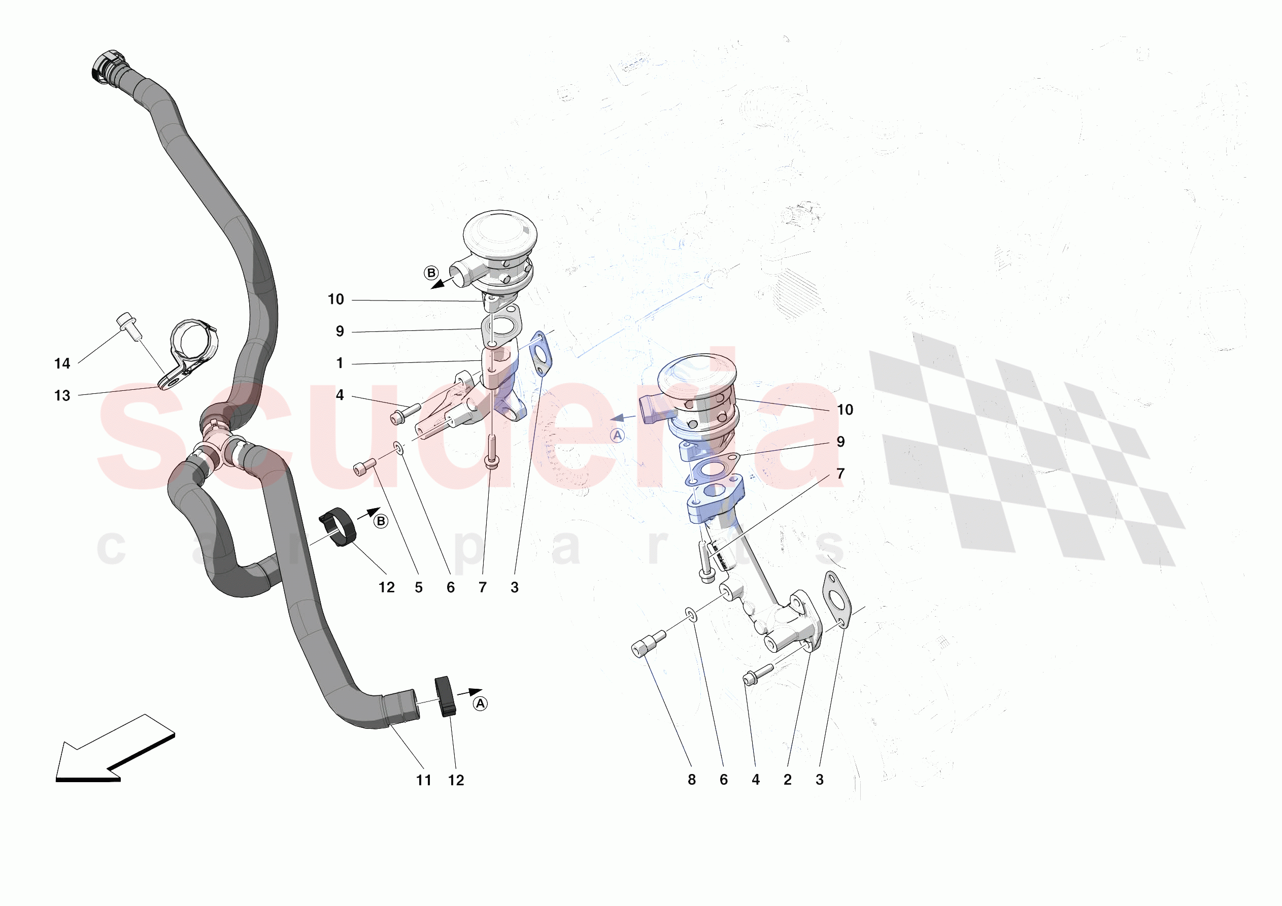 EMISSIONS CONTROL SYSTEM PIPES AND VALVES of Ferrari Ferrari F8 Spider Europe RH