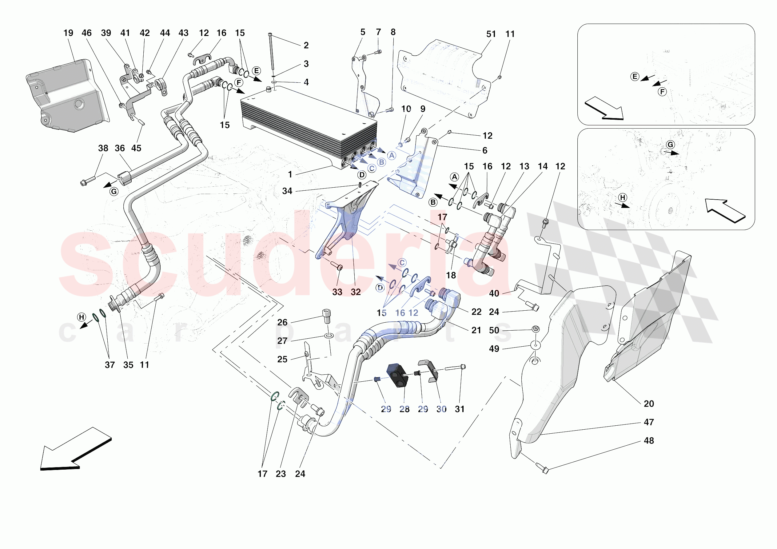 GEARBOX OIL HEAT EXCHANGER AND PIPES - HEAT EXCHANGER AND REAR PIPES of Ferrari Ferrari F8 Spider Europe RH