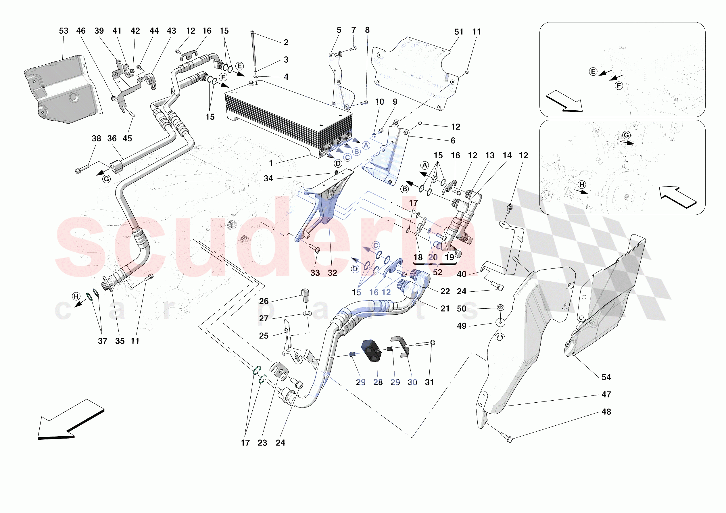 GEARBOX OIL HEAT EXCHANGER AND PIPES - HEAT EXCHANGER AND REAR PIPES of Ferrari Ferrari F8 Tributo Europe