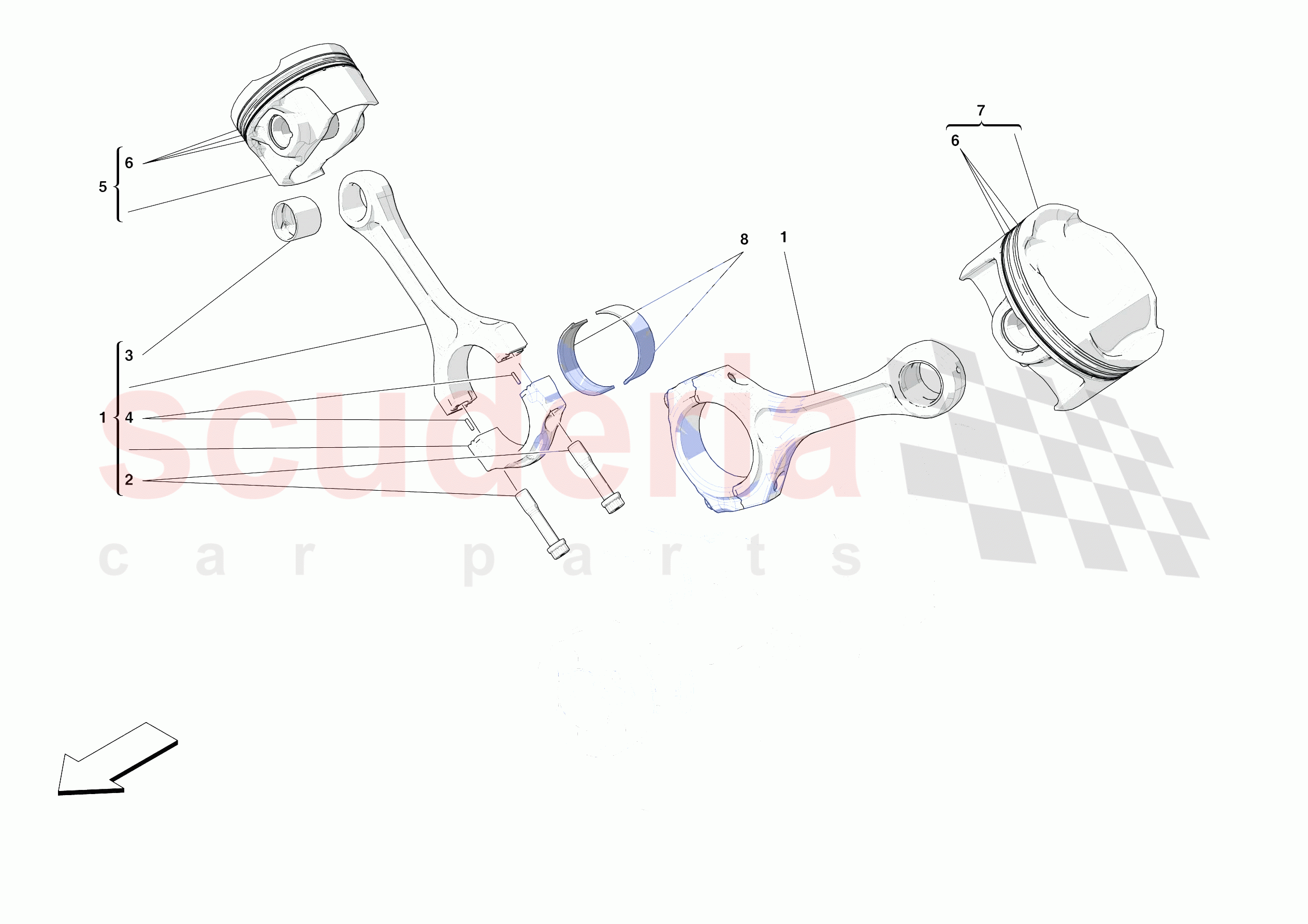 PISTONS AND CONNECTING RODS of Ferrari Ferrari F8 Tributo USA