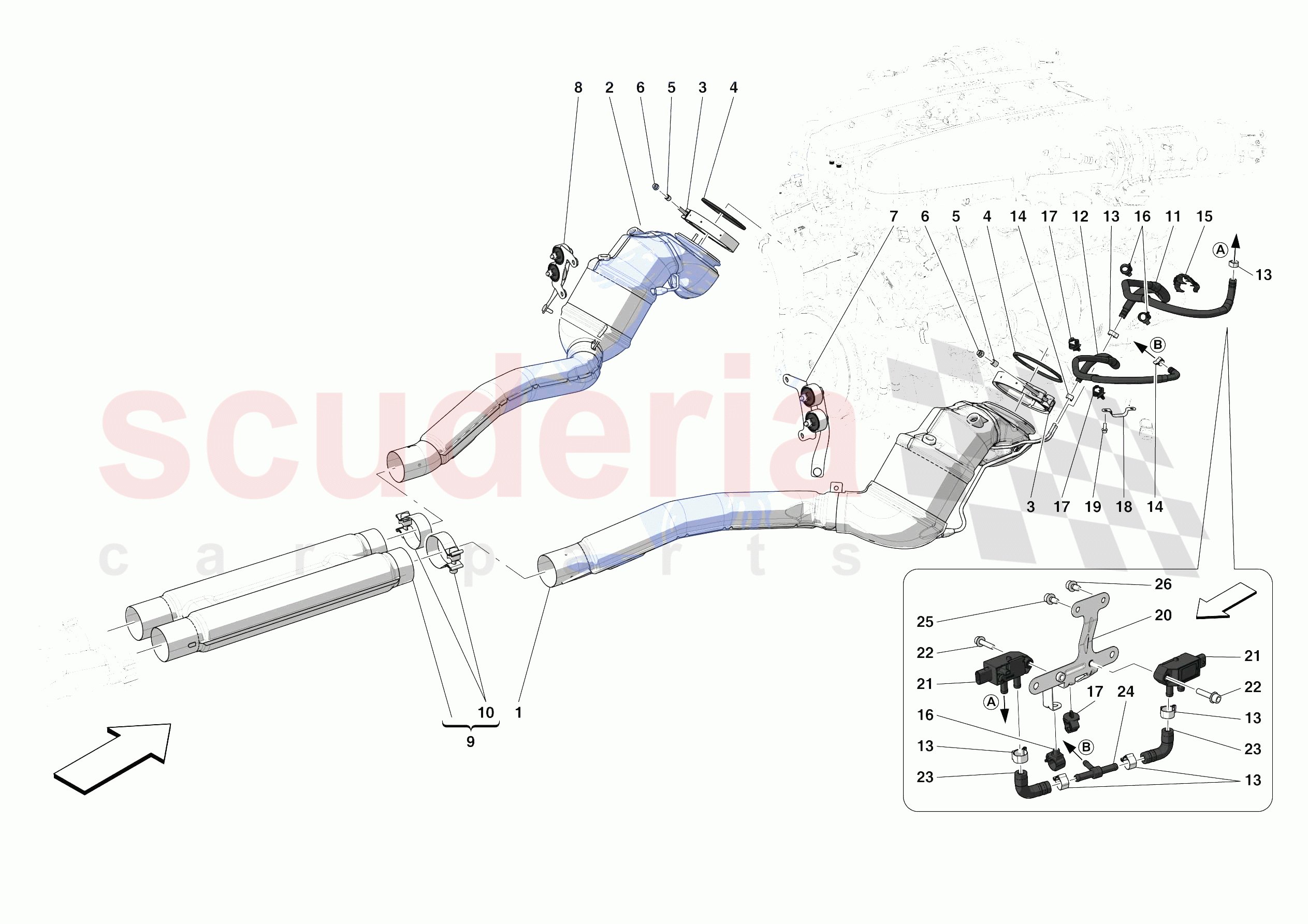 EXHAUST SYSTEM - FRONT SECTION of Ferrari Ferrari Monza SPA2 Europe