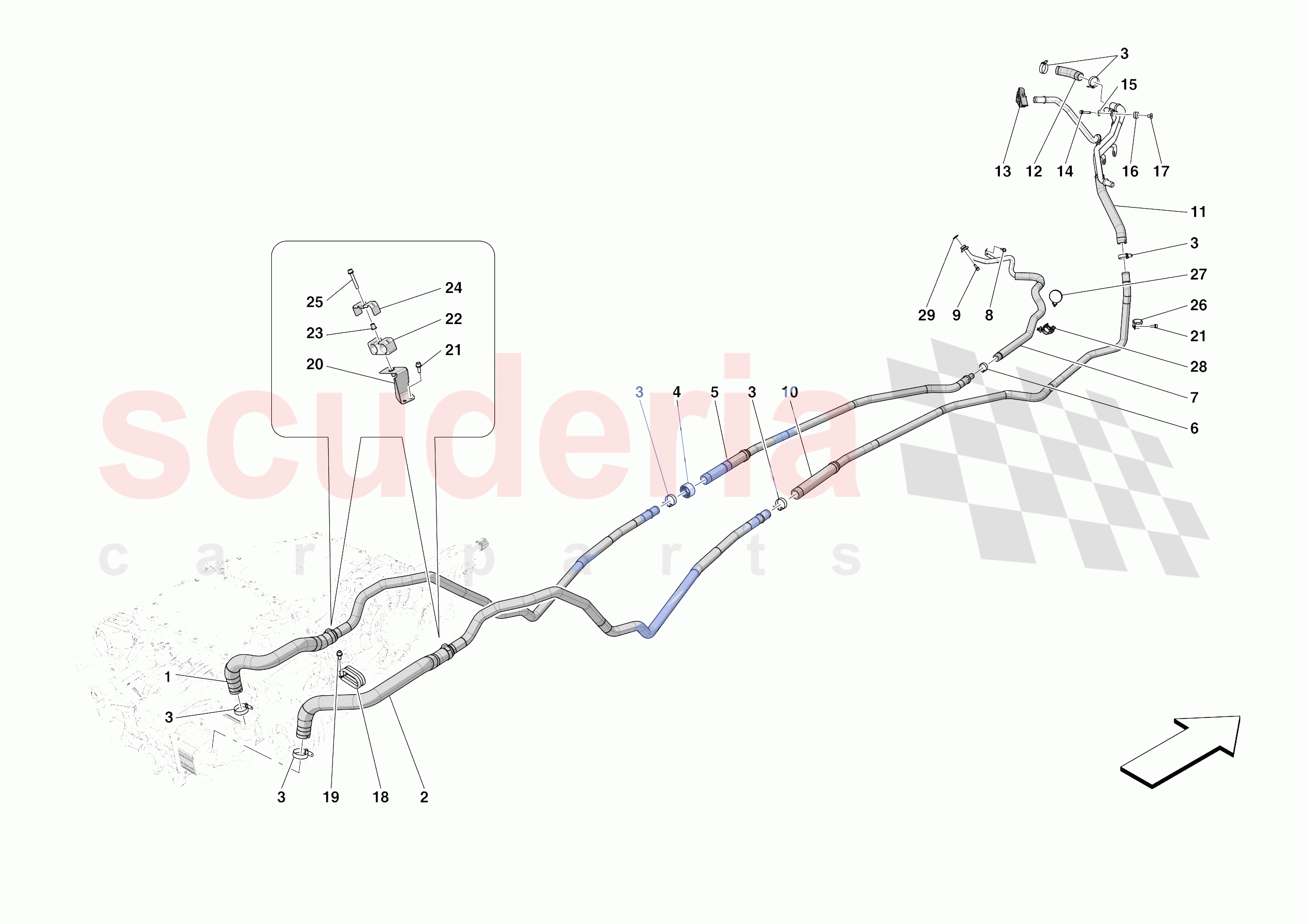 GEARBOX OIL HEAT EXCHANGER AND PIPES - FRONT-UNDERBODY PIPES of Ferrari Ferrari Portofino M Europe RH