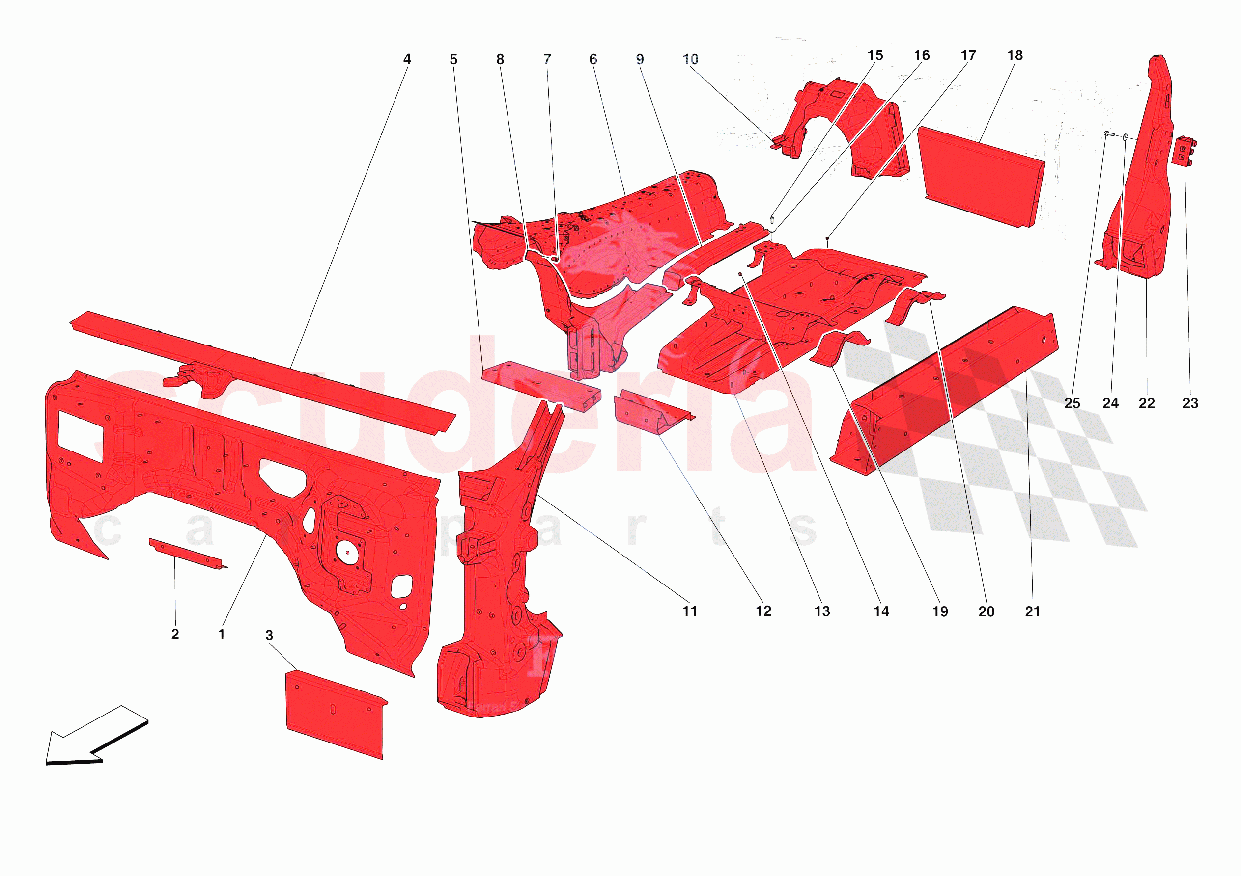 STRUCTURES AND ELEMENTS, CENTRE OF VEHICLE of Ferrari Ferrari Portofino M Europe RH