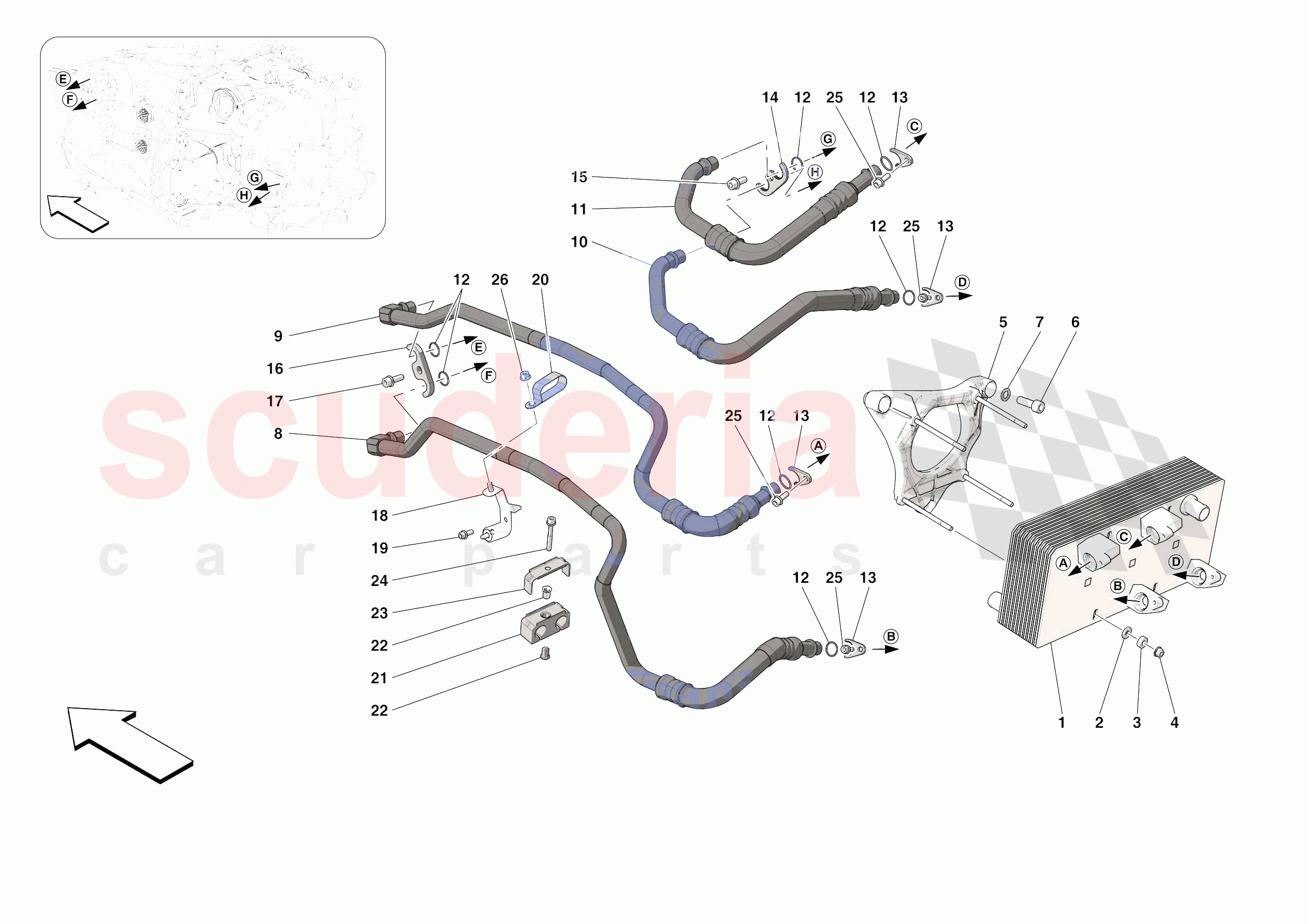 HEAT EXCHANGER AND GEARBOX OIL PIPES - HEAT EXCHANGER AND REAR PIPES of Ferrari Ferrari Portofino USA