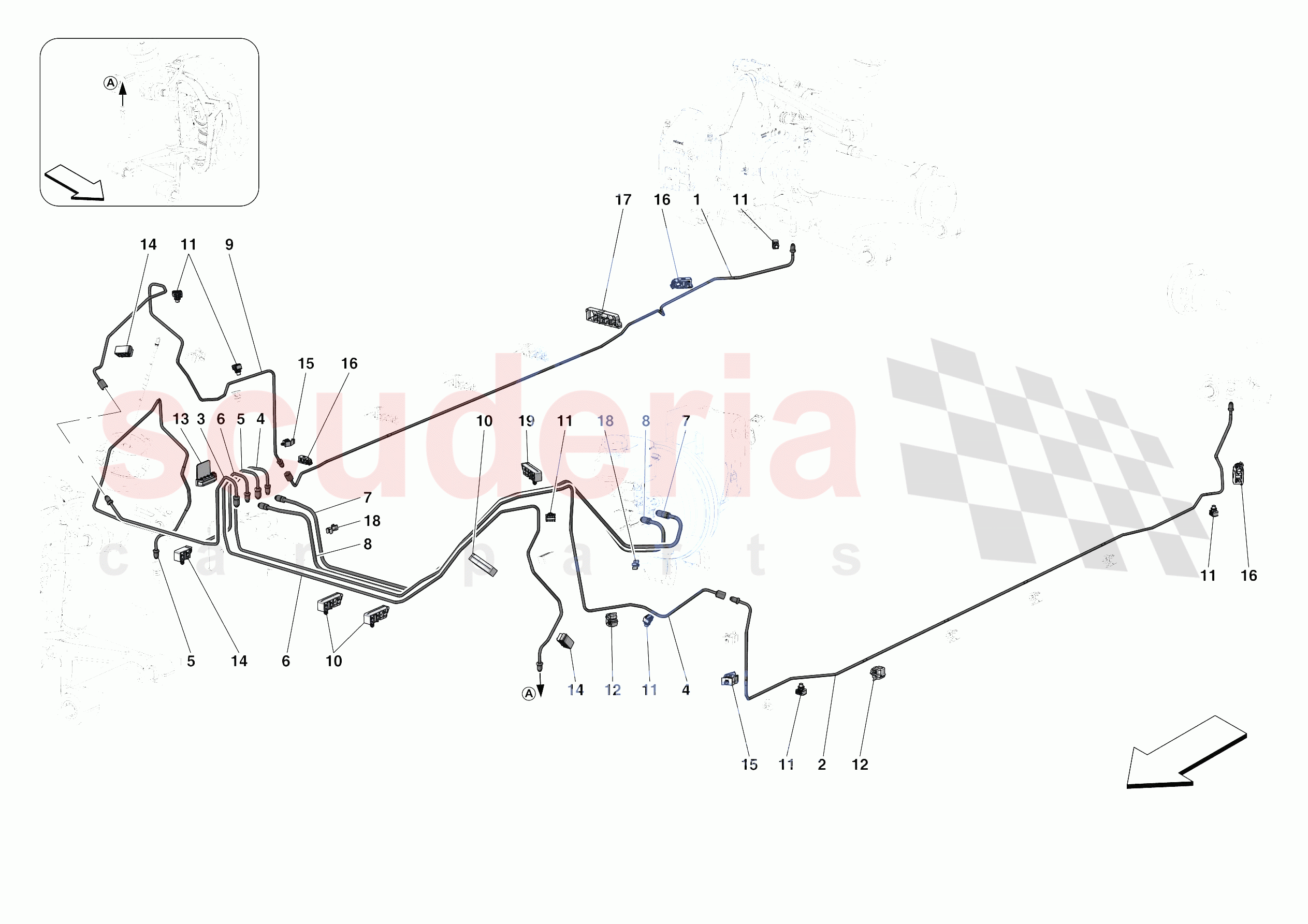 HYDRAULIC BRAKE CONTROL PIPES -NOT FOR RHD- of Ferrari Ferrari Roma Europe RH