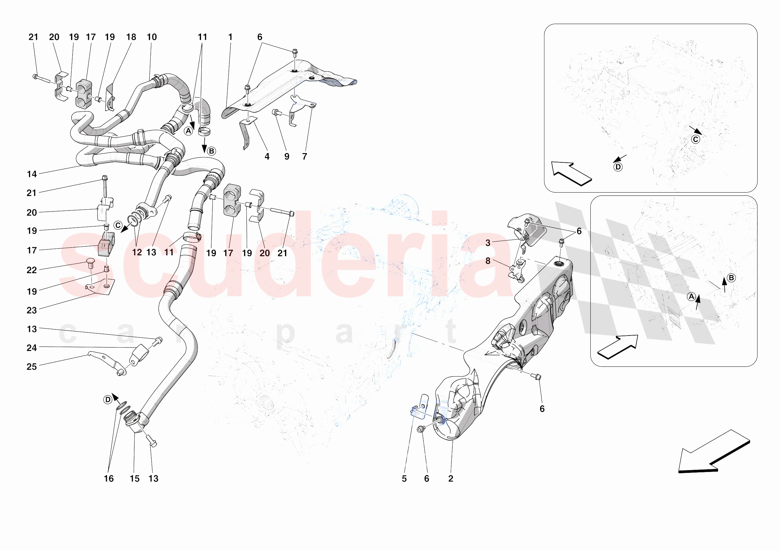 GEARBOX OIL HEAT EXCHANGER AND PIPES - HEAT EXCHANGER AND REAR PIPES of Ferrari Ferrari SF90 Spider Europe RH
