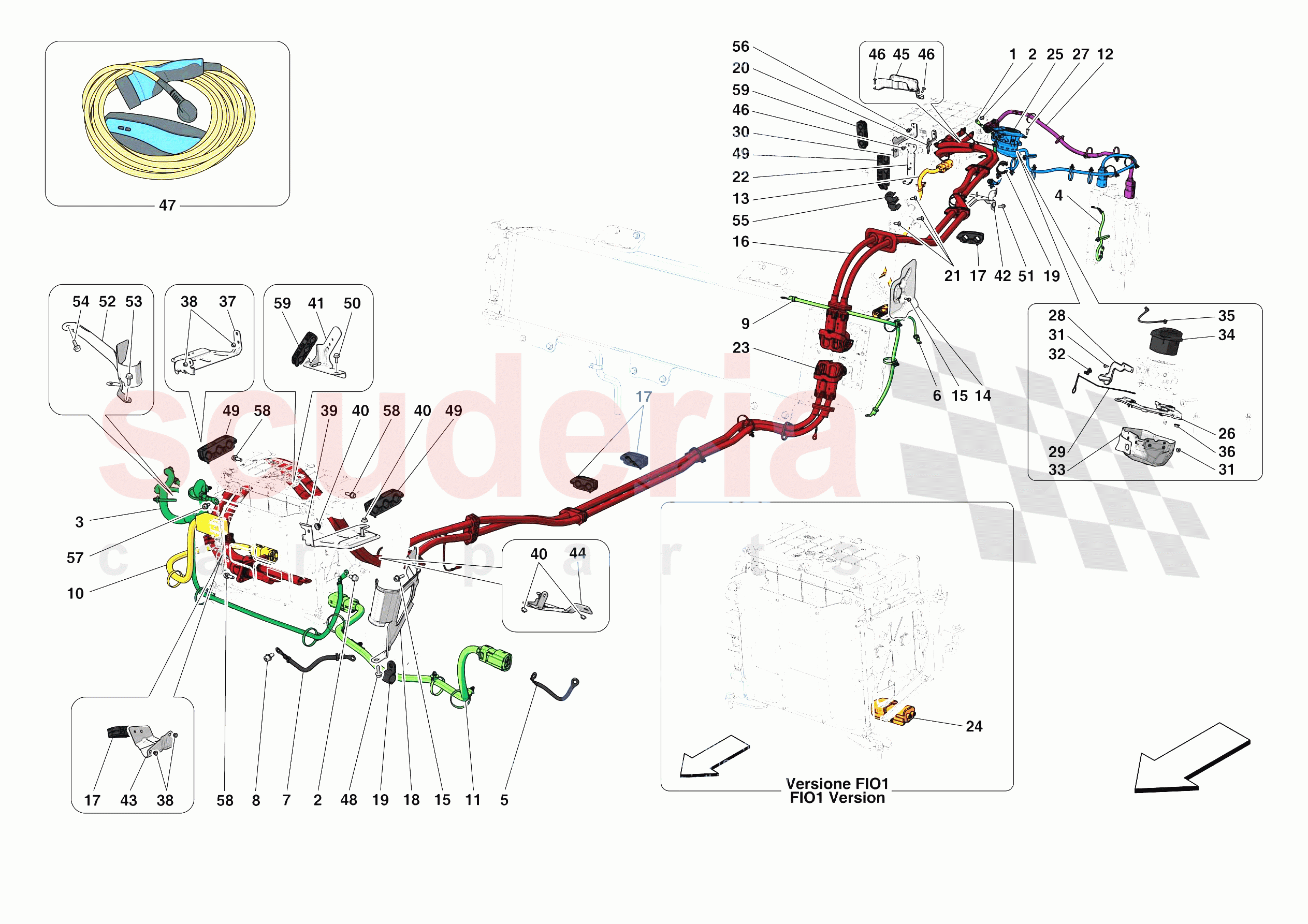 HIGH VOLTAGE WIRING HARNESSES of Ferrari Ferrari SF90 Stradale Europe