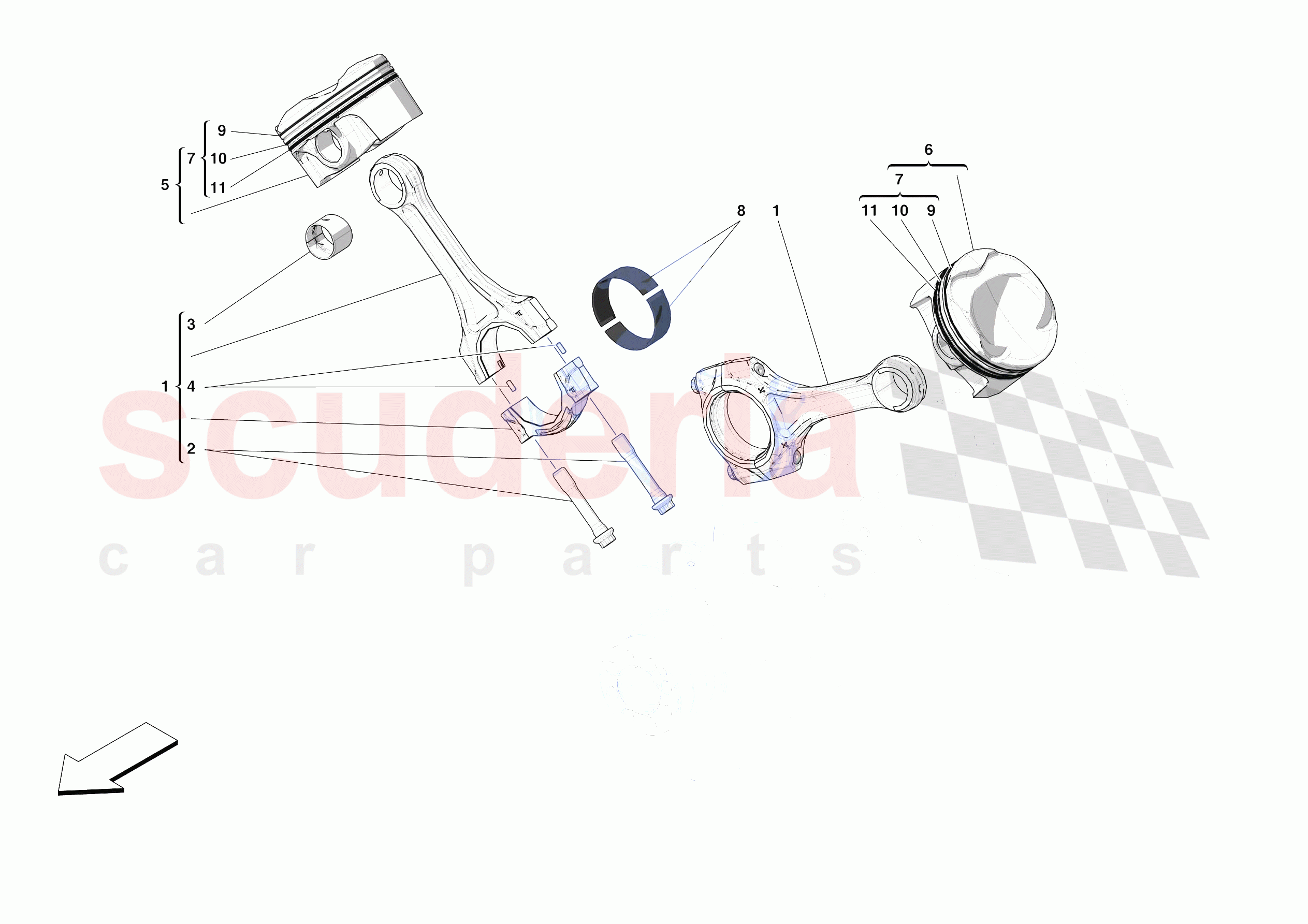 PISTONS AND CONNECTING RODS of Ferrari Ferrari SF90 Stradale Europe RH