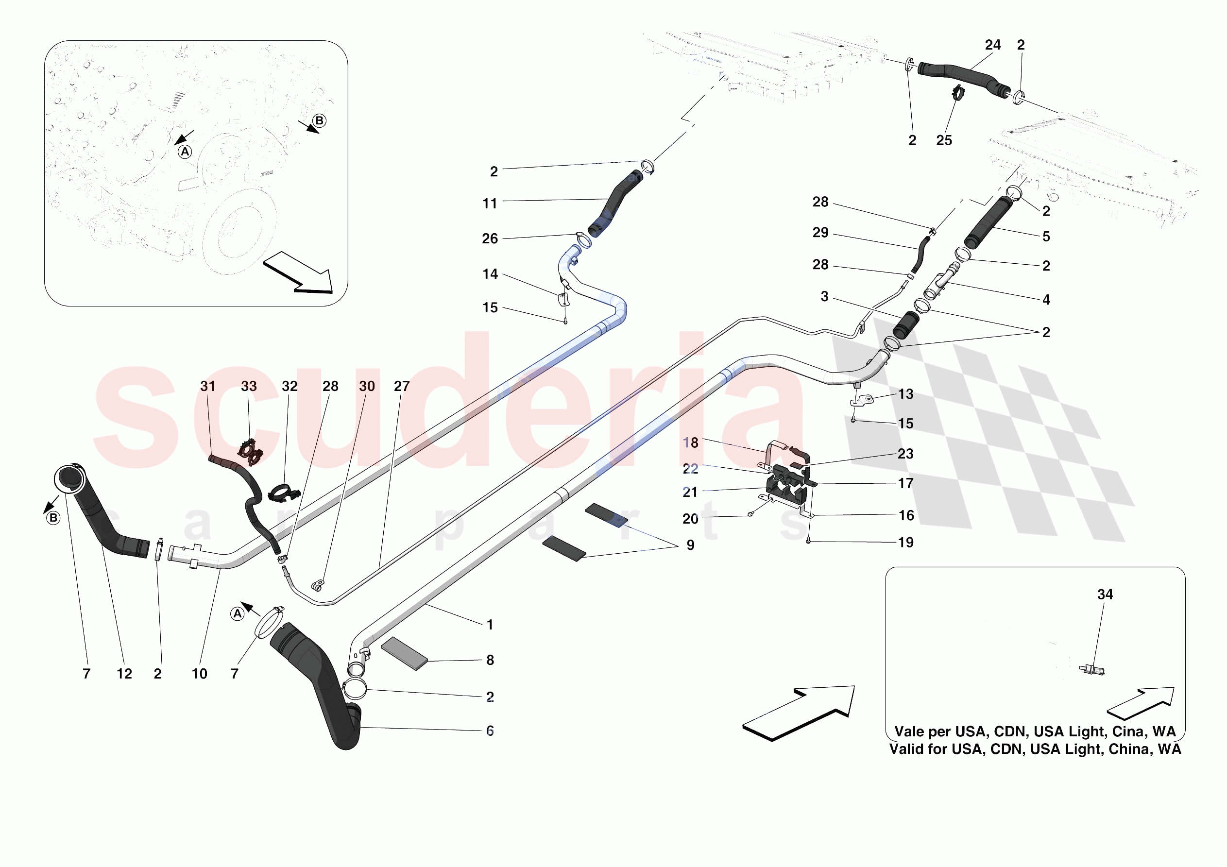 COOLING SYSTEM PIPES of Ferrari Ferrari SF90 Stradale Europe RH
