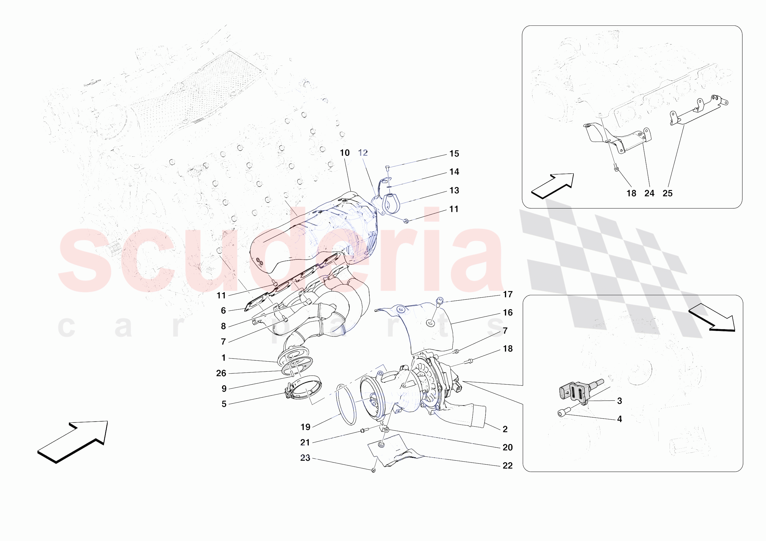 FORCED INDUCTION SYSTEM TURBOCHARGERS AND MOUNTS of Ferrari Ferrari SF90 XX Stradale Europe RH