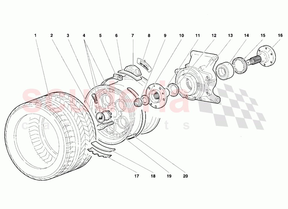 Rear Wheel and Hub Carrier of Lamborghini Lamborghini Diablo VT (1993-1998)