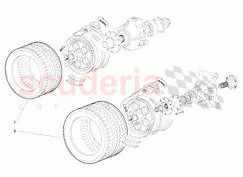 Wheel and Hub Carrier (Valid for Switzerland Version - October 1991) of Lamborghini Lamborghini Diablo (1990-1998)