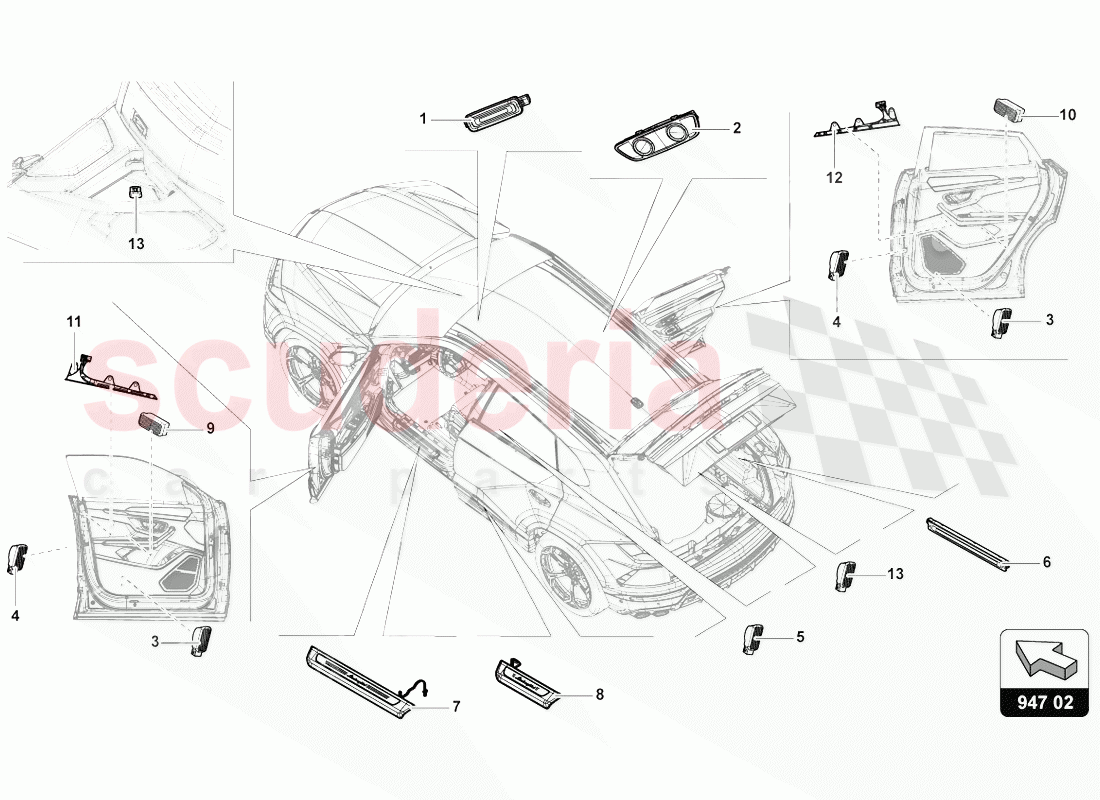 SINGLE PARTS FOR INTERIOR AND READING LIGHT of Lamborghini Lamborghini Urus (2018-2019)