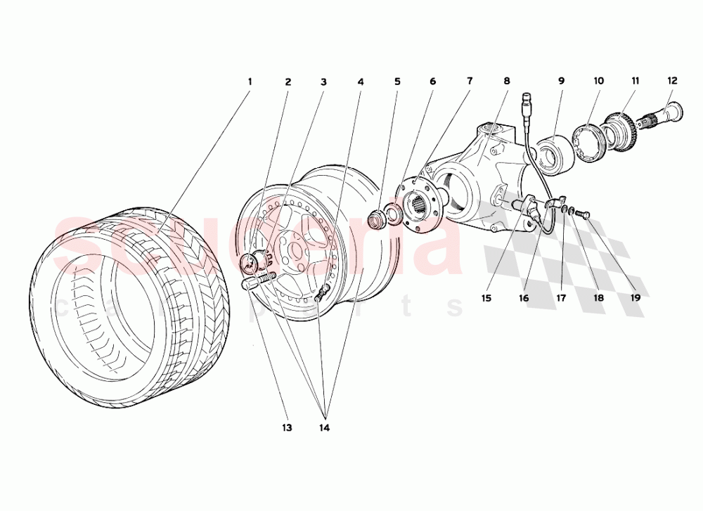 Front Wheel and Hub Carrier of Lamborghini Lamborghini Diablo SV (1999)