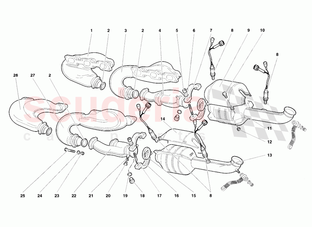 Exhaust System (Valid for U.S.A. and Canada 1998) of Lamborghini Lamborghini Diablo VT Roadster (1998-2000)