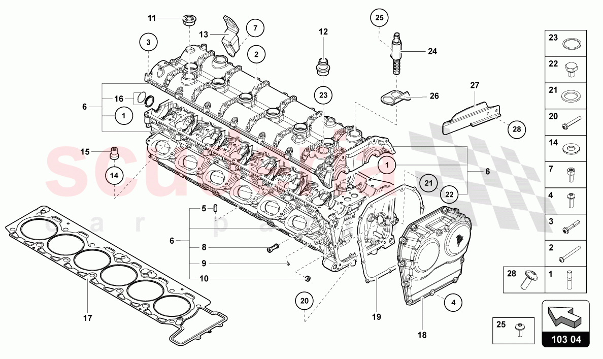 CYLINDER HEAD WITH STUDS AND CENTERING SLEEVES of Lamborghini Lamborghini Aventador LP780 Ultimae