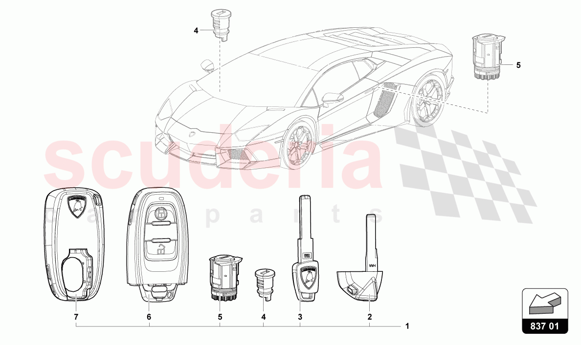 LOCK CYLINDER WITH KEYS of Lamborghini Lamborghini Aventador LP780 Ultimae