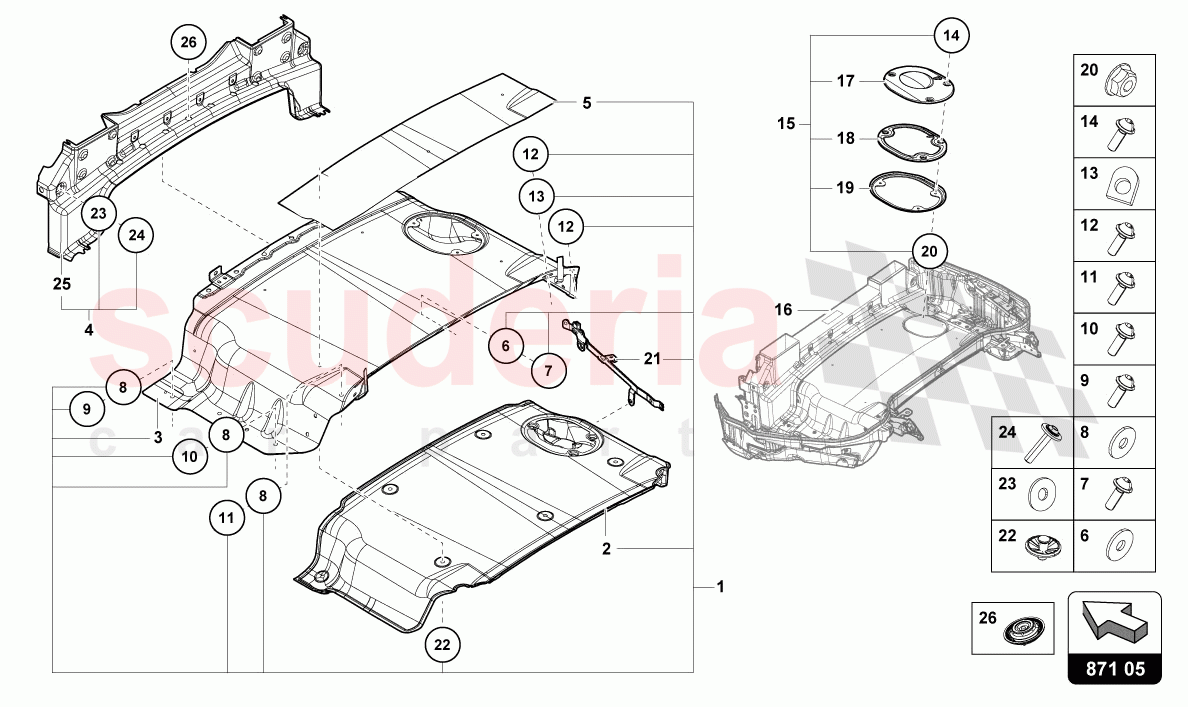 SOFT TOP BOX TRAY SINGLE PARTS of Lamborghini Lamborghini Huracan Evo Spyder 2WD