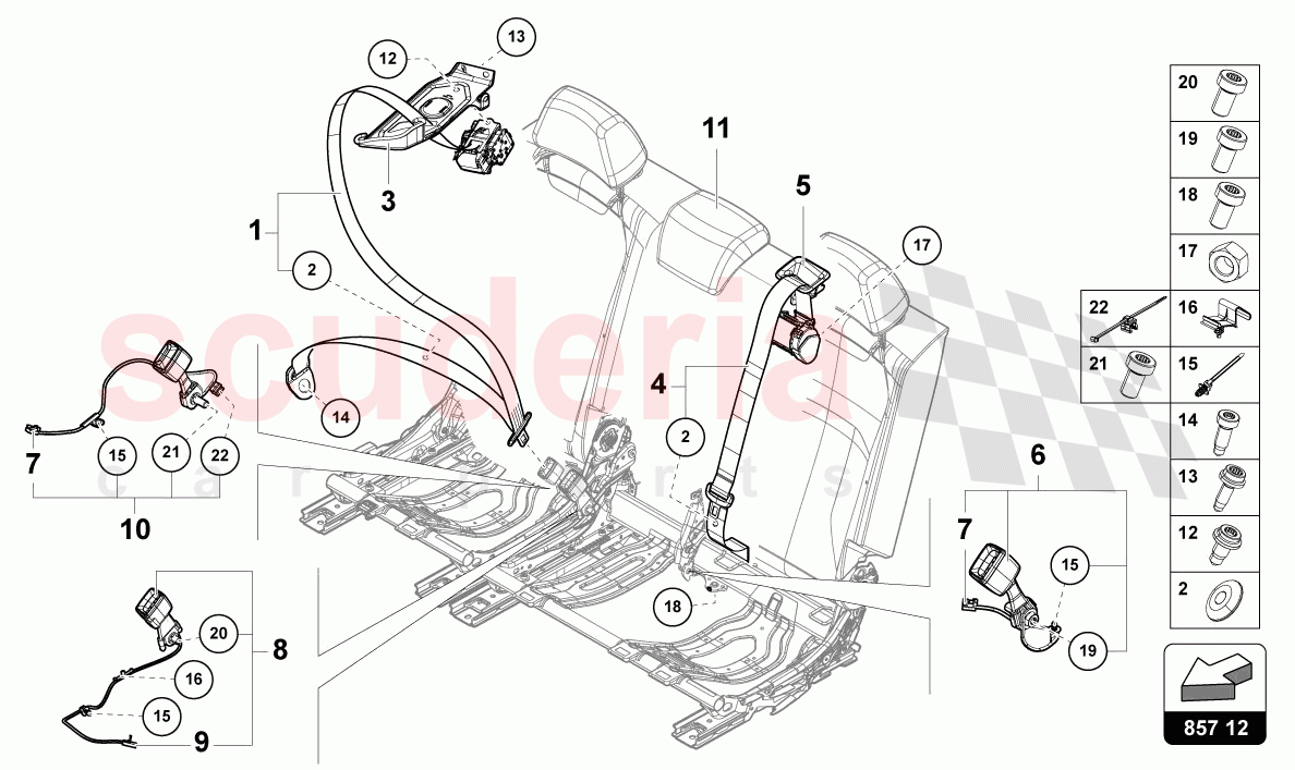 THREE-POINT SAFETY BELT 3. SEAT BENCH of Lamborghini Lamborghini Urus (2019-2022)