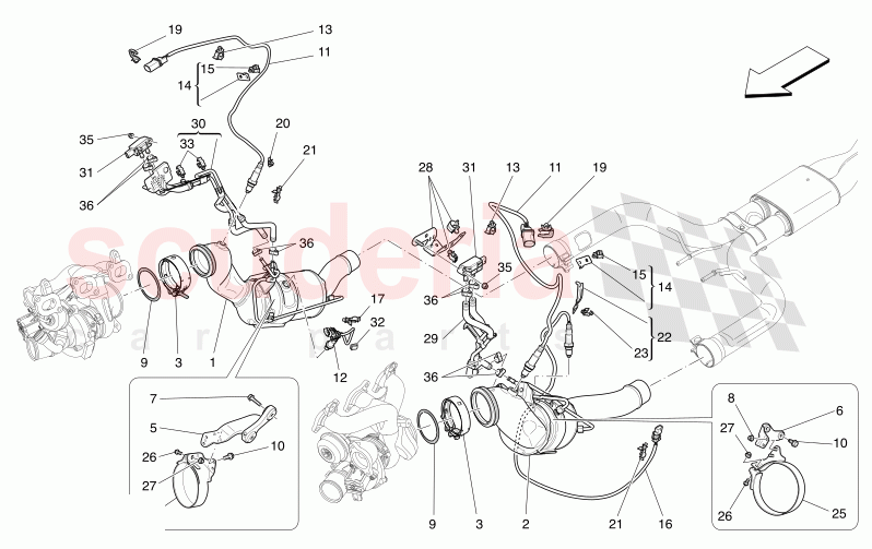 PRE-CATALYTIC CONVERTERS AND CATALYTIC CONVERTERS of Maserati Maserati Levante Modena Automatic 3.0 BT V6 4WD 350HP