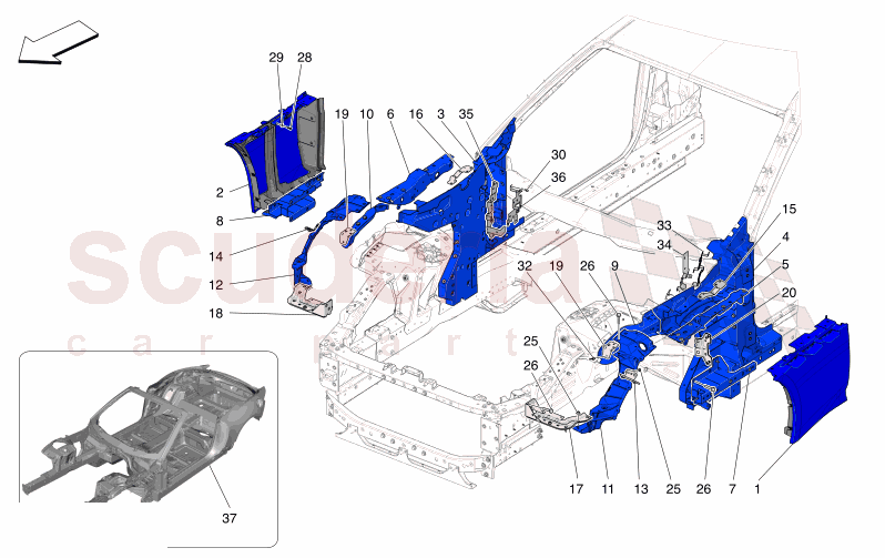 BODYWORK AND FRONT OUTER TRIM PANELS of Maserati Maserati GranCabrio M189 FOLGORE  AUTOMATIC 4WD BEV 560 kW
