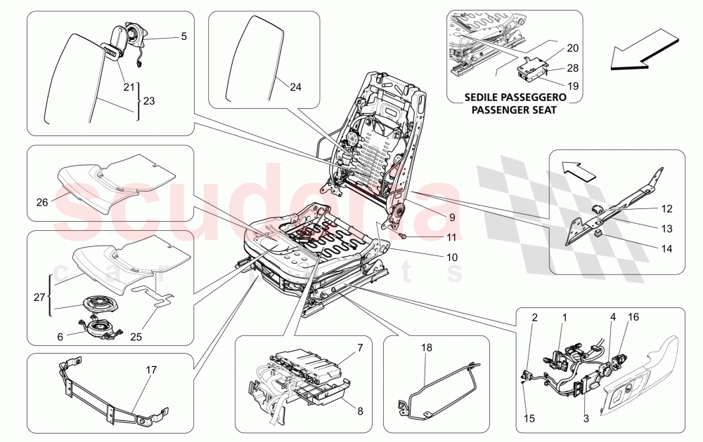 FRONT SEATS: MECHANICS AND ELECTRONICS (Not available with: SPORT 8-WAY POWER FRONT SEATS, 12 WAYS WITH MEMORIES FOR LEVANTE MY18/19, SPORT EQUIPMENT) of Maserati Maserati Ghibli (2017+)