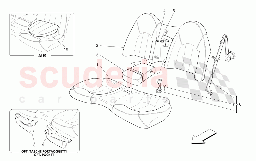REAR SEATS: TRIM PANELS (Includes seat belts) of Maserati Maserati GranSport Coupe (2005-2007)