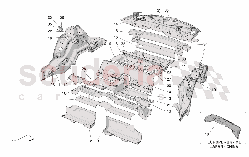 REAR STRUCTURAL FRAMES AND SHEET PANELS of Maserati Maserati GranTurismo M189 TROFEO  AUTOMATIC 4WD 3.0 BT V6 550 HP