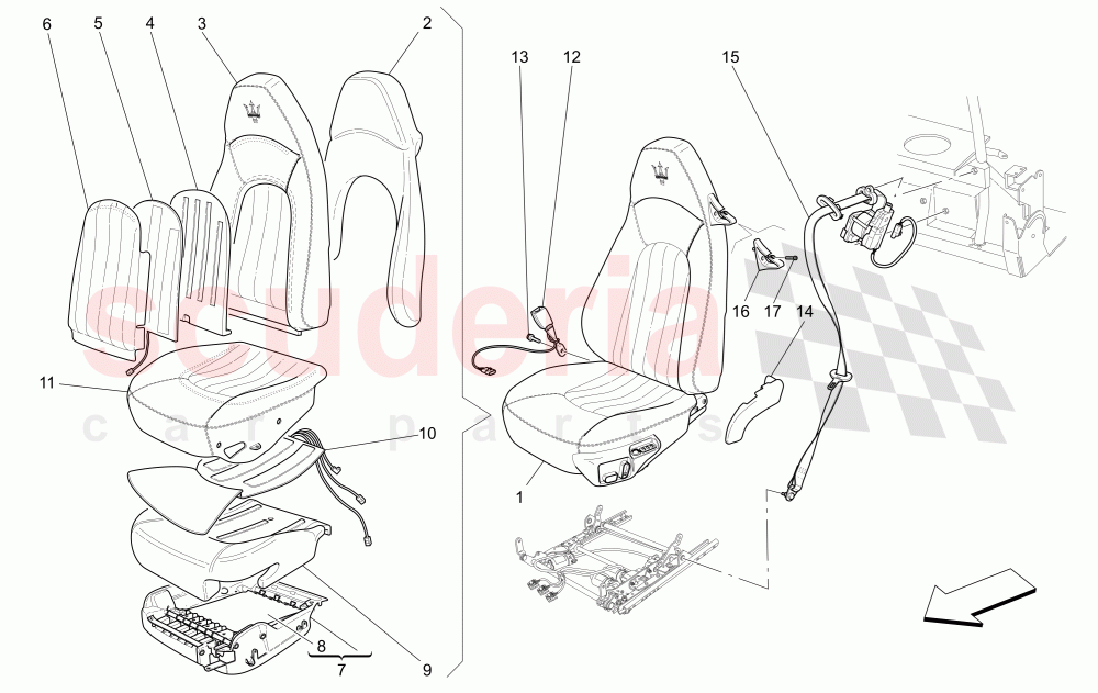 FRONT SEATS: TRIM PANELS (Includes seat belts) of Maserati Maserati 4200 Spyder (2005-2007) GT