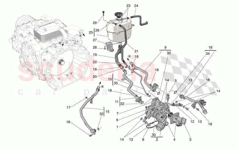 COOLING SYSTEM: NOURICE AND LINES of Maserati Maserati MC20 Automatic 3.0 BT V6 2WD 630HP