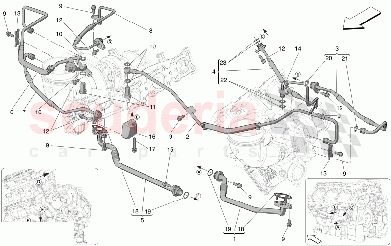 TURBOCHARGING SYSTEM: LUBRICATION AND COOLING of Maserati Maserati MC20 Automatic 3.0 BT V6 2WD 630HP