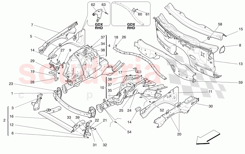 FRONT STRUCTURAL FRAMES AND SHEET PANELS of Maserati Maserati Levante Modena S Automatic 3.0 BT V6 4WD 430HP