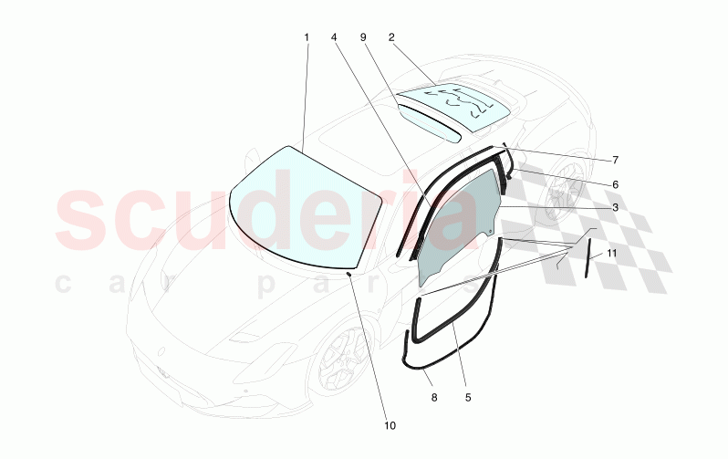 WINDOWS AND WINDOW STRIPS of Maserati Maserati MC20 Leggenda Automatic 3.0 BT V6 2WD 630HP