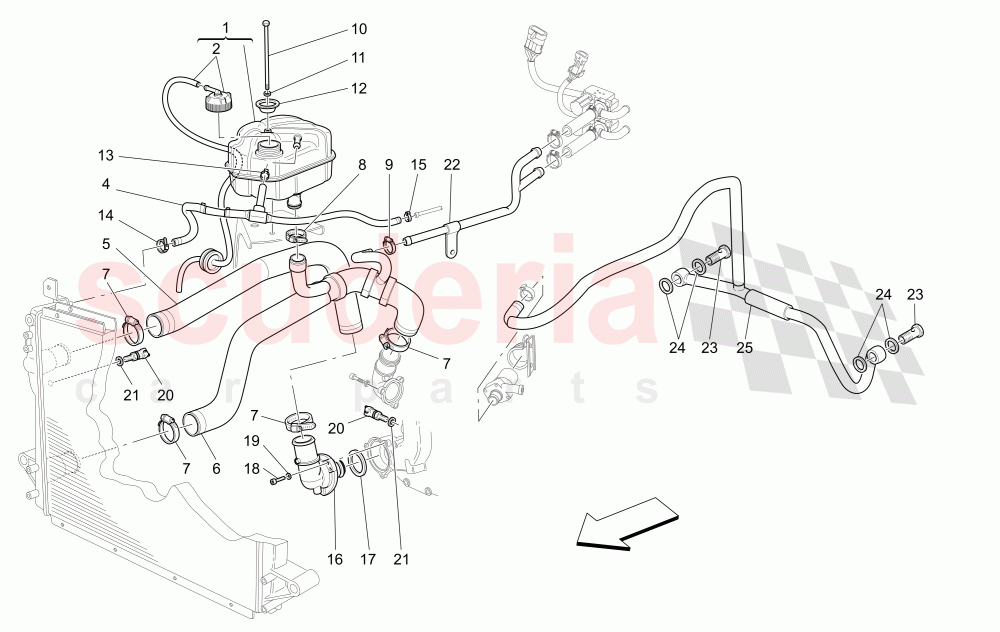 COOLING SYSTEM: NOURICE AND LINES of Maserati Maserati Quattroporte (2003-2007) DuoSelect