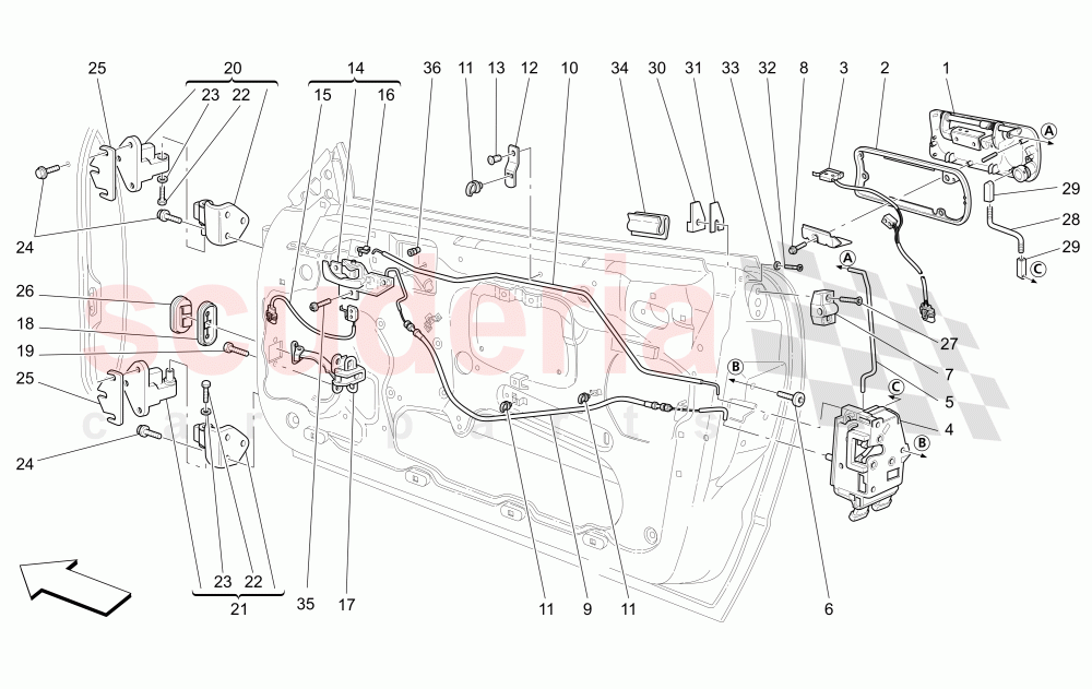 FRONT DOORS: MECHANISMS of Maserati Maserati 4200 Spyder (2005-2007) GT