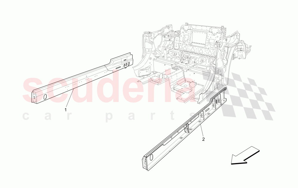 CENTRAL STRUCTURAL FRAMES AND SHEET PANELS of Maserati Maserati GranCabrio (2010-2012)