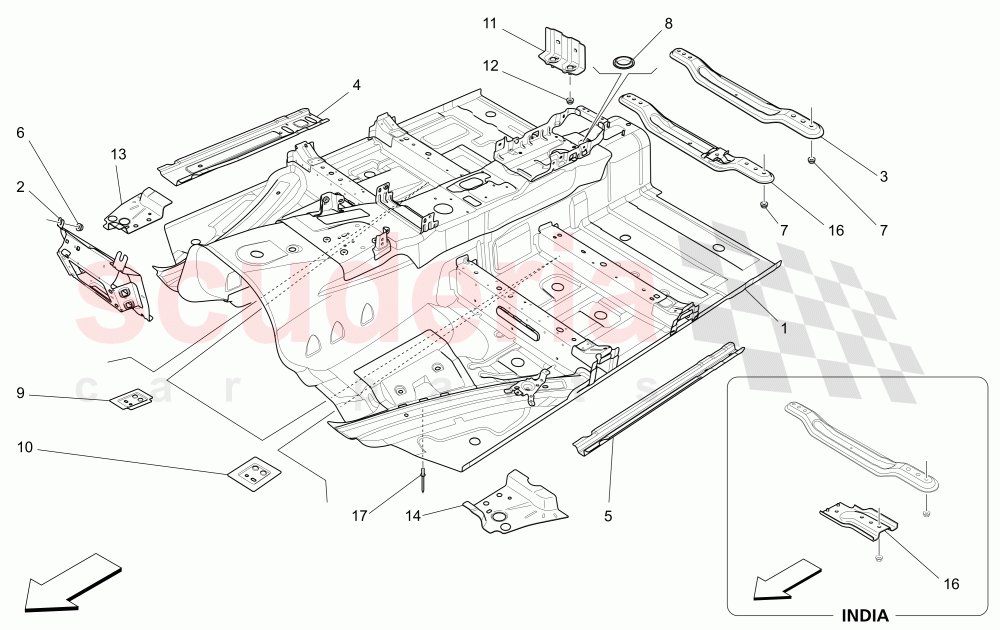 CENTRAL STRUCTURAL FRAMES AND SHEET PANELS of Maserati Maserati Quattroporte (2013-2016) Diesel