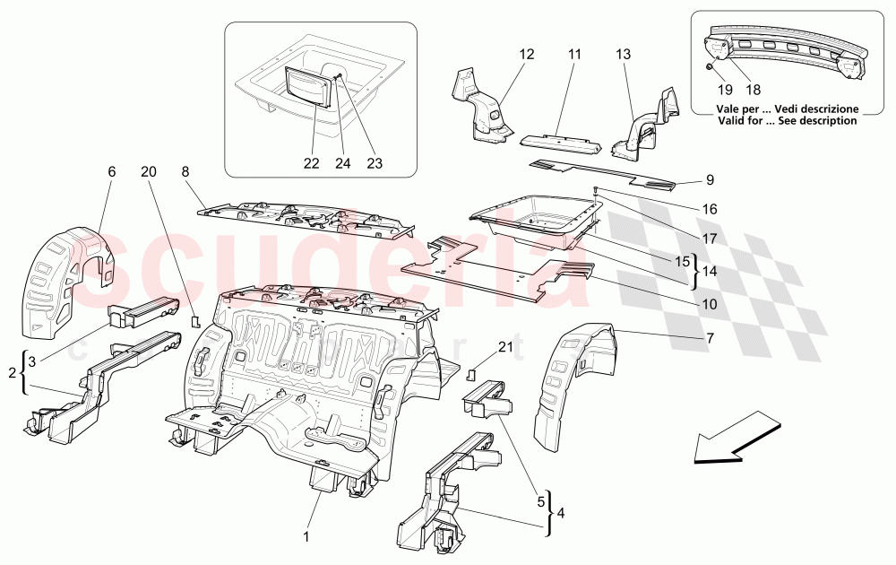 REAR STRUCTURAL FRAMES AND SHEET PANELS of Maserati Maserati Quattroporte (2009-2012) Sport GTS