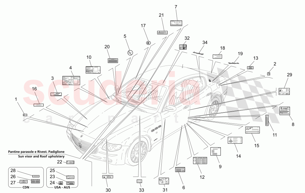 STICKERS AND LABELS of Maserati Maserati Quattroporte (2008-2012) S 4.7