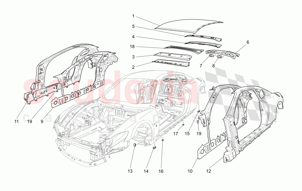 BODYWORK AND CENTRAL OUTER TRIM PANELS of Maserati Maserati GranTurismo (2012-2016) Sport Auto
