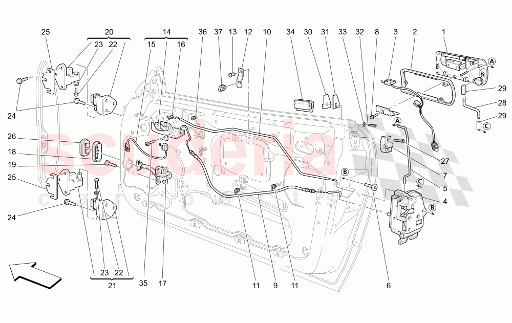 FRONT DOORS: MECHANISMS of Maserati Maserati 4200 Coupe (2005-2007) GT