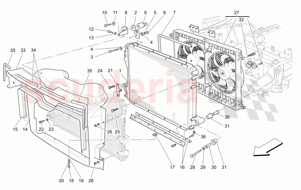 COOLING: AIR RADIATORS AND DUCTS of Maserati Maserati Quattroporte (2003-2007) DuoSelect