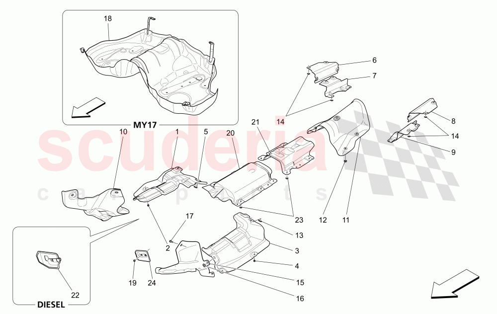 THERMAL INSULATING PANELS (Available with: EURO 6Not available with: EURO 5) of Maserati Maserati Ghibli (2017+) Diesel