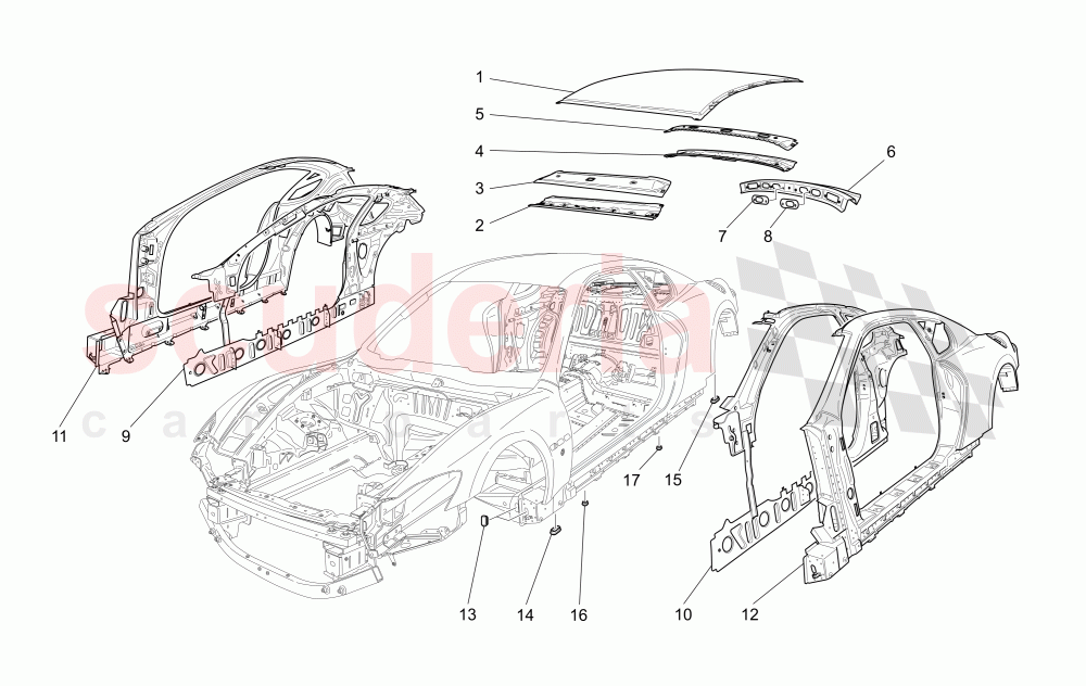 BODYWORK AND CENTRAL OUTER TRIM PANELS of Maserati Maserati GranTurismo (2009-2012) S Auto