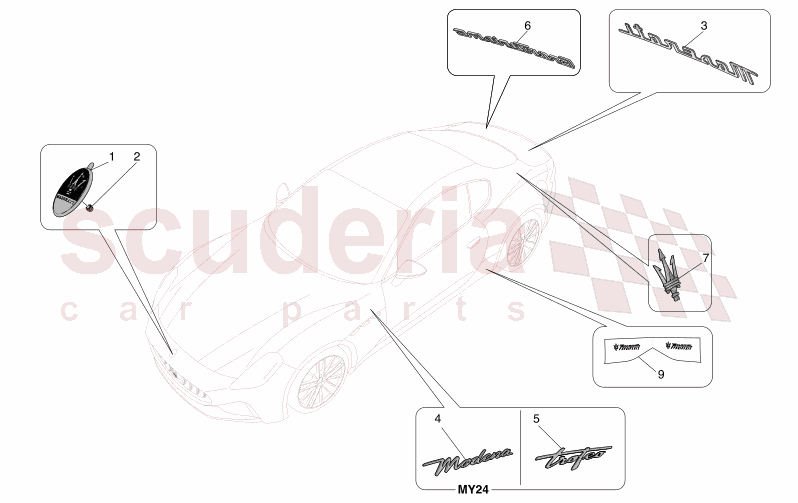 TRIMS, BRANDS AND SYMBOLS of Maserati Maserati GranTurismo M189 TROFEO  AUTOMATIC 4WD 3.0 BT V6 550 HP