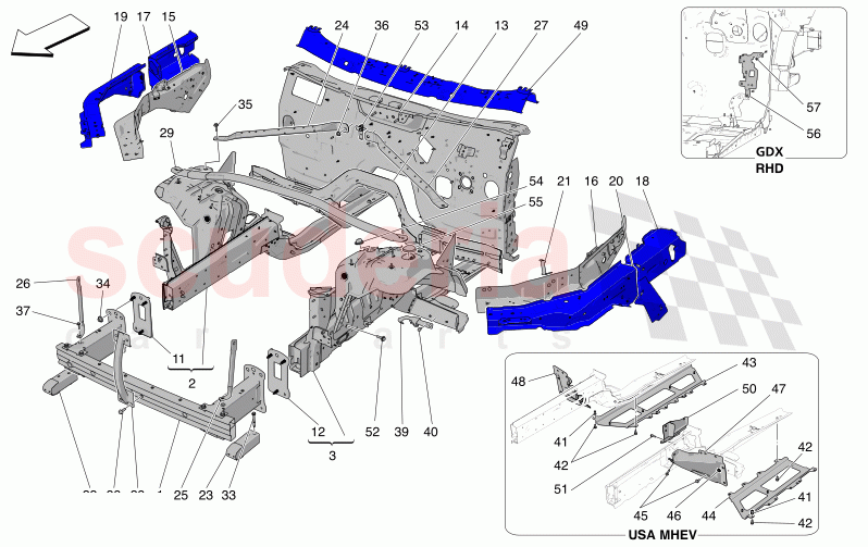 FRONT STRUCTURAL FRAMES AND SHEET PANELS of Maserati Maserati Grecale GT Automatic 2.0 T4 4WD 300HP MHEV
