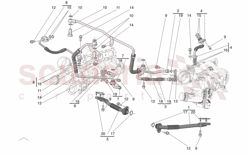 TURBOCHARGING SYSTEM: LUBRICATION AND COOLING of Maserati Maserati GranCabrio M189    AUTOMATIC 4WD 3.0 BT V6 490 HP